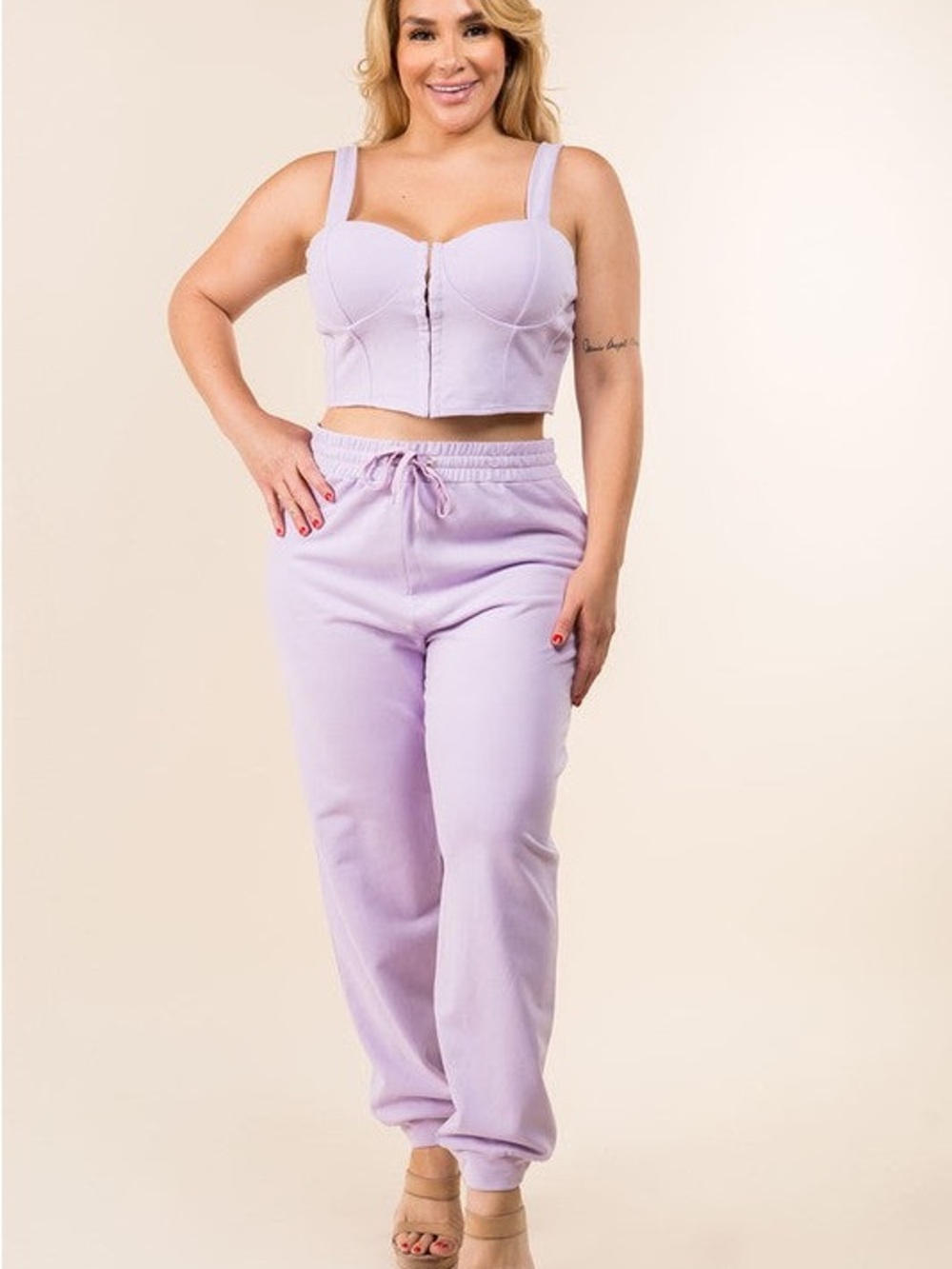 Lavender Two Piece Set-Bustier Crop Top and Jogger Loungewear Set- Plus Size - Picture 2 of 7